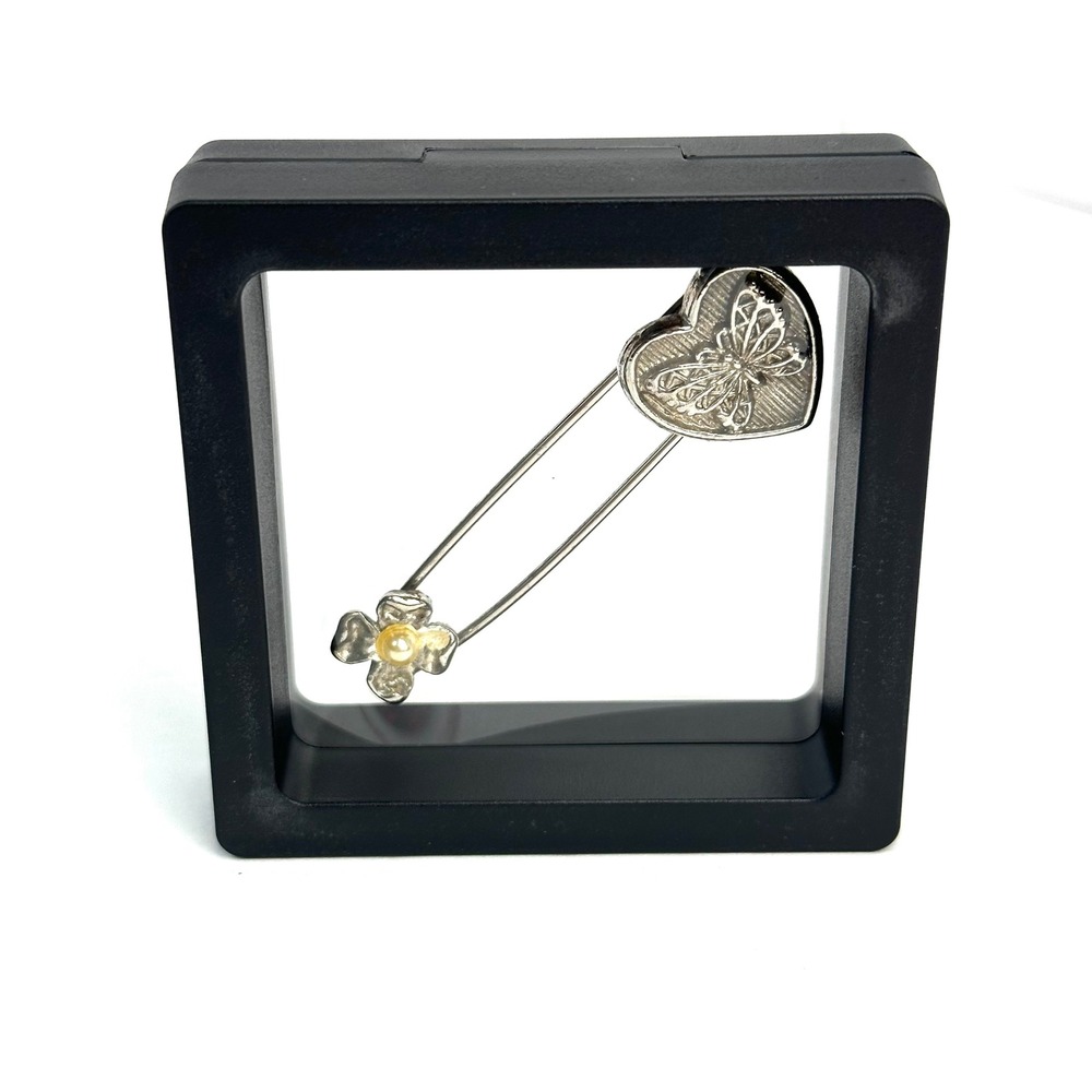 Vintage Style Butterfly Heart Flower Safety Pin‎ Brooch Women OS Silver Tone Pin - Picture 7 of 8